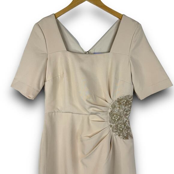 JS Collections Ashley Draped Column Gown Square Neck Special Event Champagne 4 - Picture 5 of 10